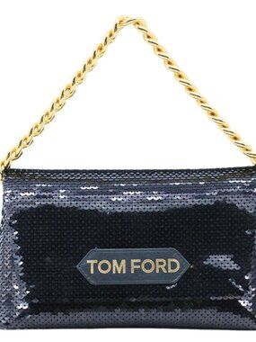 Tom Ford  Label Mini Sequin Chain Hobo Bag Balck
